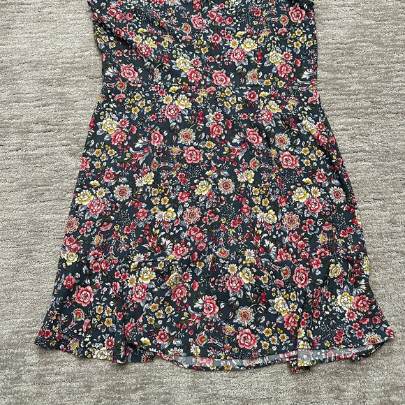 Ann Taylor Loft Dress Womens 14 Blue Floral Ruffle Hem Spring Summer Casual - Picture 7 of 12